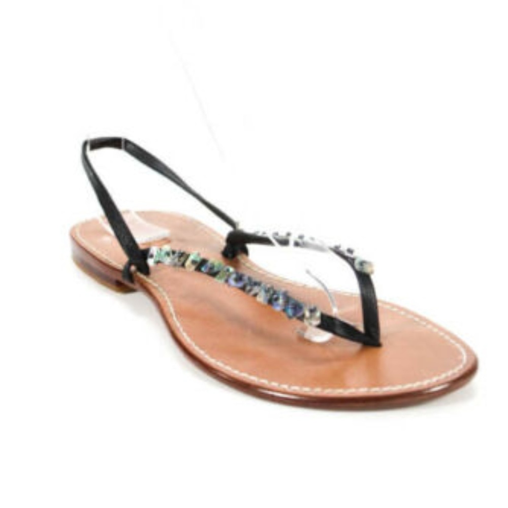 BOEM PLAGE BLACK LEATHER BEADED SANDALS Sz 35 - Picture 1 of 6